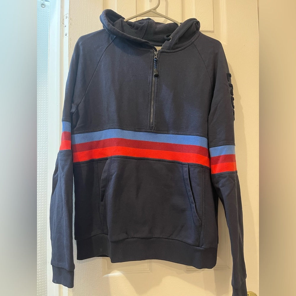 Women's Navy Zip-Up Hoodie with Red and Blue Stripes